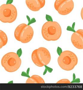 Colorful cartoon peach or apricot fruit seamless pattern isolated on white background. Doodle simple vector juicy food. Juice packaging design. Summer fabric print template.