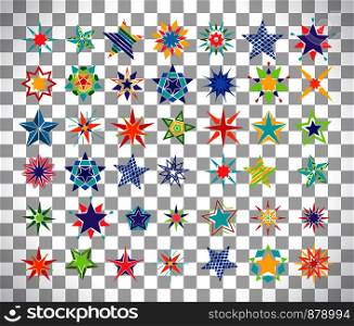 Colorful cartoon stars on transparent background, vector illustration. Colorful cartoon stars on transparent background