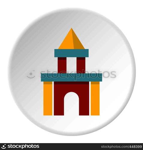 Colorful castle toy blocks icon in flat circle isolated vector illustration for web. Colorful castle toy blocks icon circle