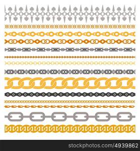 Colorful Chains Collection. Colorful chains collection made of silver gold bronze steel and iron isolated vector illustration