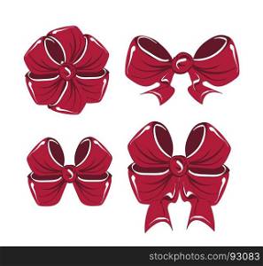 Colorful Christmas gift bows set with ribbons. Vector