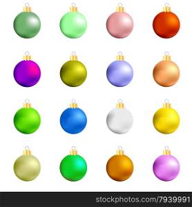 Colorful Christmas Glass Balls Collection Isolated on White Background. Colorful Glass Balls Collection