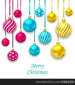 Colorful Christmas Glass Balls. Illustration Elegant Postcard with Collection Colorful Christmas Glass Balls - Vector