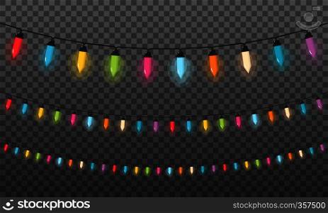 Colorful Christmas lights, dark background, vector eps10 illustration. Christmas Lights