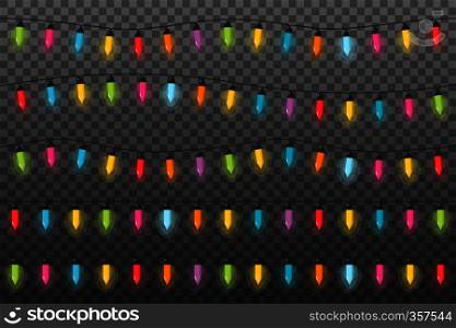Colorful Christmas lights, dark background, vector eps10 illustration. Christmas Lights