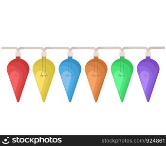 Colorful christmas lights isolated icon on white, stock vector illustration