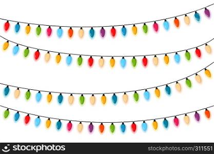 Colorful Christmas lights, white background, vector eps10 illustration. Christmas Lights