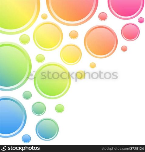 Colorful circles vector background with white copy space at the corner.