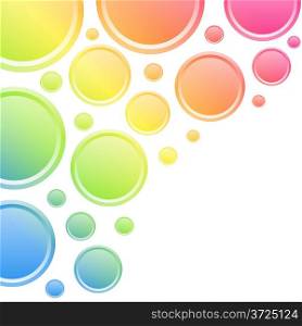 Colorful circles vector background with white copy space at the corner.