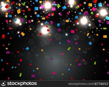 colorful confetti with light on night background 