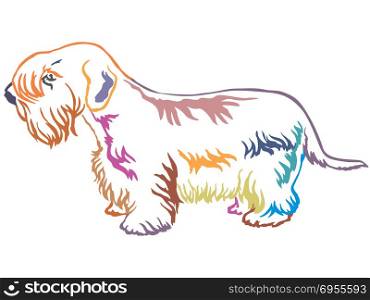 Colorful contour decorative portrait of standing in profile Sealyham Terrier, vector isolated illustration on white background