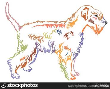 Colorful contour decorative portrait of standing in profile Soft-coated Wheaten Terrier, vector isolated illustration on white background