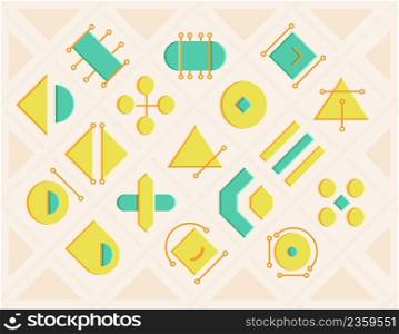 Colorful convex geometric shapes design set. Education and science ornate. Editable figures for poster decoration. Pack with trendy graphic elements. Creative and customizable icons. Colorful convex geometric shapes design set