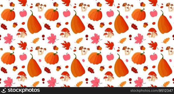 Colorful cozy autumn seamless pattern. Pumpkins and leaves pattern Vector illustration. Colorful cozy autumn seamless pattern. Pumpkins and leaves pattern