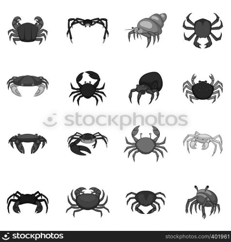 Colorful crab icons set in monochrome style isolated on white background. Colorful crab icons set, monochrome style