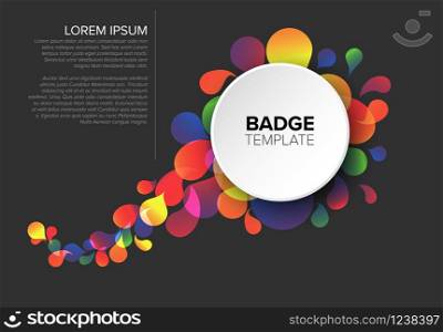 Colorful creative badge template with sample content and fresh background - dark version