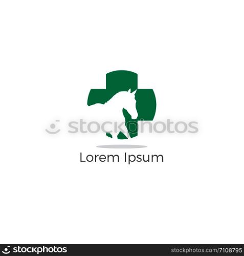 Colorful cross incorporate with horse. It's good for pet shop, house, clinic and care, or other pet activity. animal clinic and hospital logo, low poly animal vector, polygonal animal clinic logo