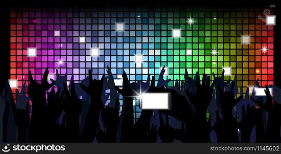 colorful crowd of party people silhouettes background. vector