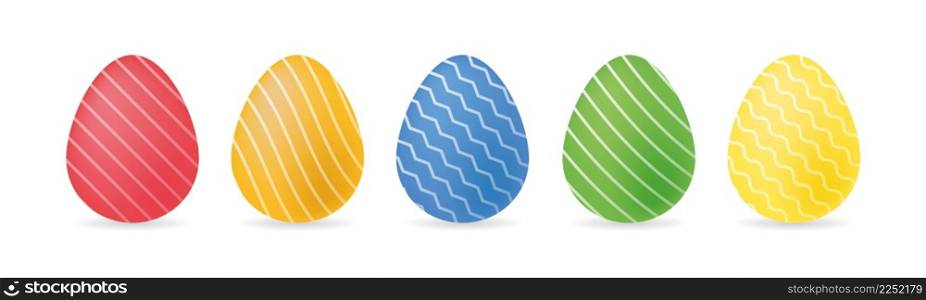 Colorful cute easter eggs. Set of 3d realistic eggs in celebration ornament. Vector illustration.