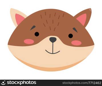 Colorful cute vector cat or hamster face. Wild forest animal head one object on a white background. Cartoon flat pet. Emoji funny animal. Embarrassed smile emotion. Template icon. Logo, sticker. Colorful cute vector cat or hamster face. Wild forest animal head one object on a white background