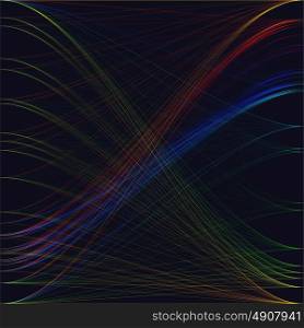 Colorful dark background with abstract waves, lines. Bright color chaotic, random, messy curves, swirl. Motion design. Colourful vector decoration.. Colorful dark background with abstract waves, lines. Bright color chaotic, random, messy curves, swirl. Motion design. Colourful vector decoration