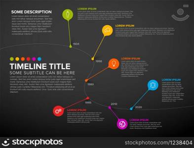 Colorful dark vector infographic timeline report template with bubbles