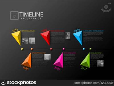 Colorful dark Vector Infographic timeline report template with triangle jewels. Vector Infographic timeline report template