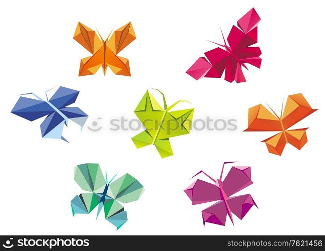 Colorful decorative butterlies in origami paper style isolated on white background