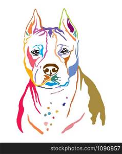 Colorful decorative contour outline portrait of Dog American Staffordshire Terrier, vector illustration in black color isolated on white background. Image for design and tattoo.