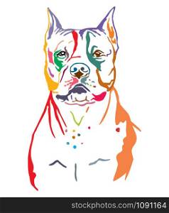 Colorful decorative contour outline portrait of Dog American Staffordshire Terrier, vector illustration in black color isolated on white background. Image for design and tattoo.