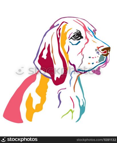 Colorful decorative contour outline portrait of Dog Beagle looking in profile, vector illustration in different colors isolated on white background. Image for design and tattoo.
