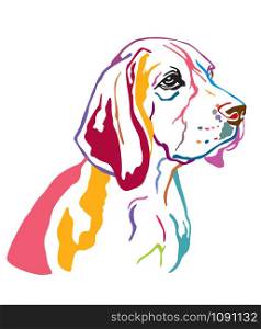 Colorful decorative contour outline portrait of Dog Beagle looking in profile, vector illustration in different colors isolated on white background. Image for design and tattoo.