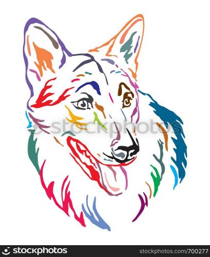Colorful decorative outline portrait of Czechoslovakian Wolfdog Dog looking in profile, vector illustration in different colors isolated on white background. Image for design and tattoo.