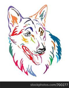 Colorful decorative outline portrait of Czechoslovakian Wolfdog Dog looking in profile, vector illustration in different colors isolated on white background. Image for design and tattoo.