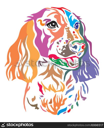 Colorful decorative outline portrait of Dog Russian Spaniel, vector illustration in different colors isolated on white background. Image for design and tattoo.