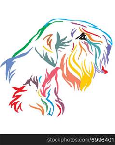 Colorful decorative outline portrait of Dog Sealyham Terrier looking in profile, vector illustration in different colors isolated on white background. Image for design and tattoo.