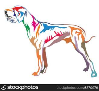 Colorful decorative portrait of standing in profile Great Dane, vector isolated illustration on white background