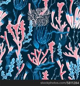 Colorful deep sea coral and seaweed seamless pattern flat vector illustration. Coral Seamless Pattern