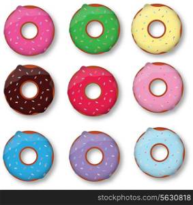 Colorful delicious donuts isolated on white background. vector illustration