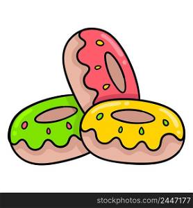 colorful delicious donuts with delicious sweet cream
