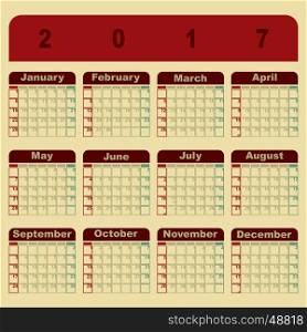 Colorful demo 2017 calendar template, stock vector