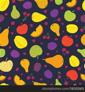 Colorful different fruts. Seamless pattern.