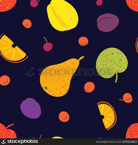 Colorful different fruts. Seamless pattern.