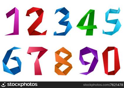 Colorful digits and numbers in origami paper style