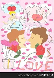 colorful doodle cartoon drawing for Valentine&rsquo;s Day