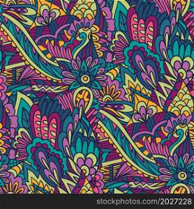 Colorful doodle floral seamless pattern. Design for wrapping paper, cover, fabric, textile, wallpaper, curtains. Colorful pattern with paisley and stylized flowers.