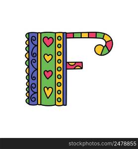 Colorful doodle letter F. Hand drawn line ABC. Sketch alphabet. Kids illustration.. Colorful doodle letter F. Hand drawn line ABC. Sketch alphabet. Kids illustration