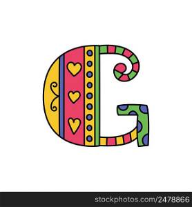 Colorful doodle letter G. Hand drawn line ABC. Sketch alphabet. Kids illustration.. Colorful doodle letter G. Hand drawn line ABC. Sketch alphabet. Kids illustration