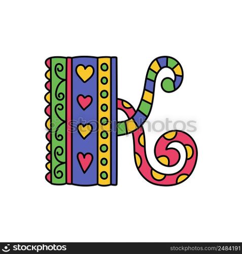 Colorful doodle letter K. Hand drawn line ABC. Sketch alphabet. Kids illustration.. Colorful doodle letter K. Hand drawn line ABC. Sketch alphabet. Kids illustration