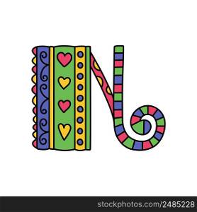Colorful doodle letter N. Hand drawn line ABC. Sketch alphabet. Kids illustration.. Colorful doodle letter N. Hand drawn line ABC. Sketch alphabet. Kids illustration